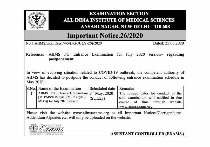 AIIMS PG 2020 Postponed