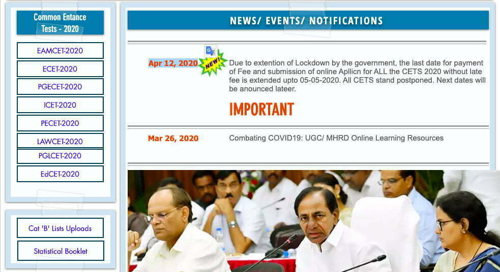 All TS CETs 2020 Postponed Due to COVID-19 Lockdown