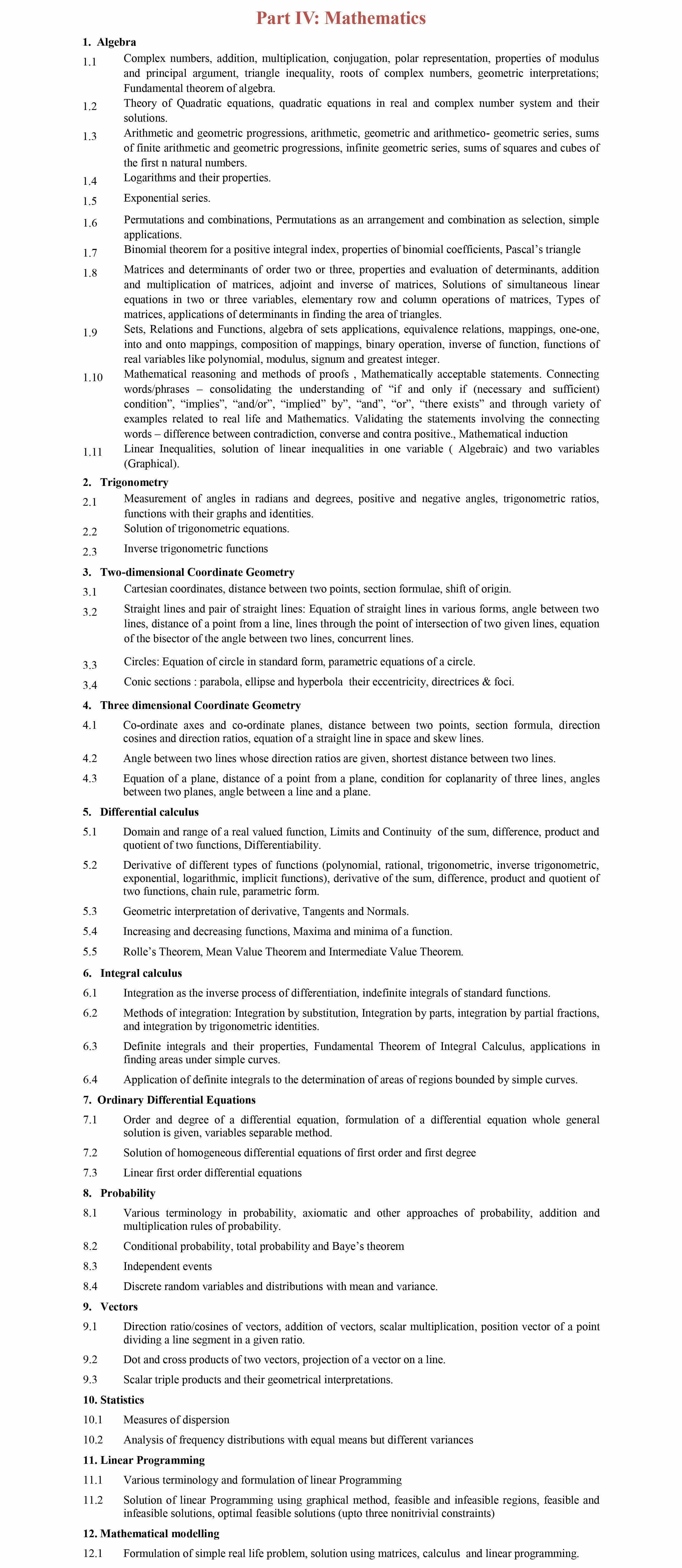 BITSAT Mathematics Syllabus