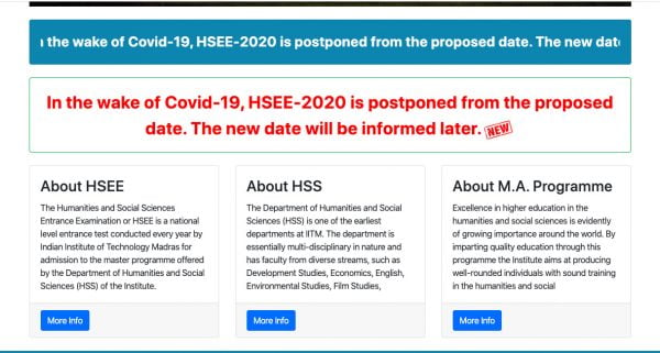 HSEE 2020 Postponed by IIT Madras Due to COVID-19