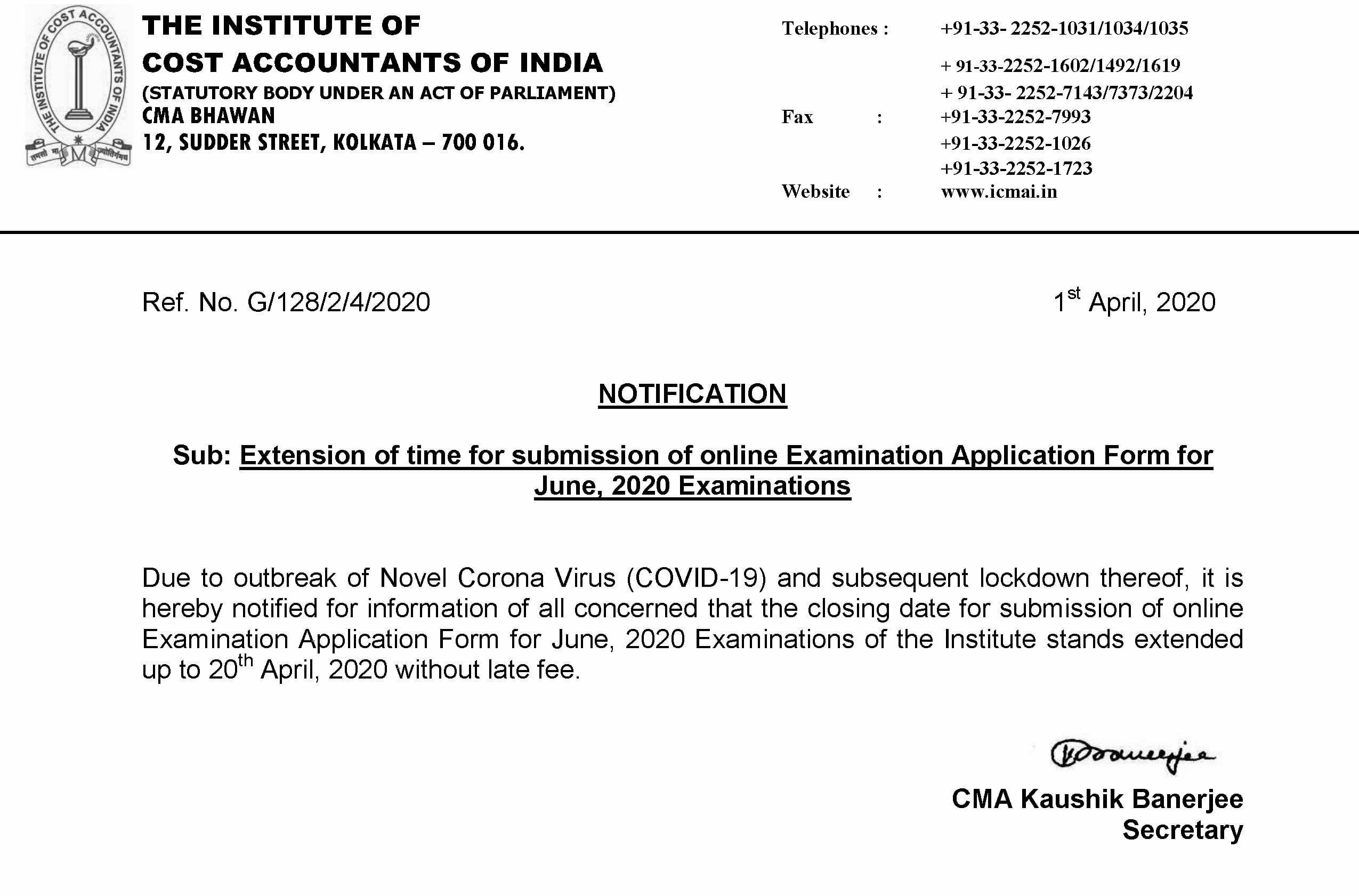 ICMAI Extends Application Deadline For CMA June Exam