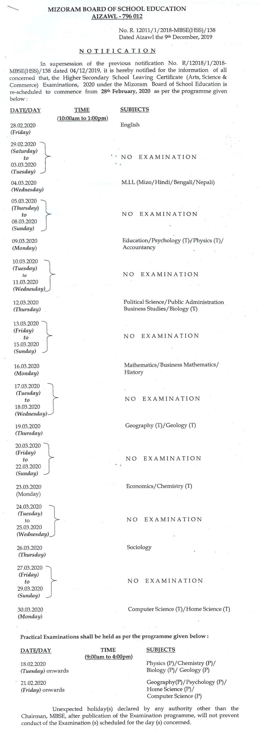 MBSE HSSLC Routine 2020